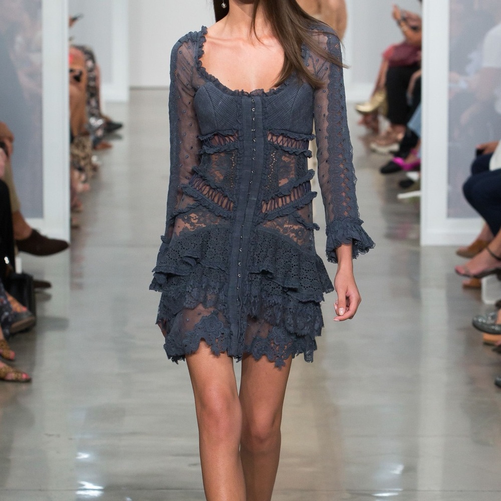 Zimmermann Long Sleeve Blue Silk Lace Dress